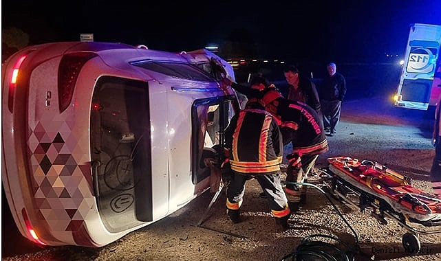 Kavşakta takla atan otomobilin sürücüsü yaralandı