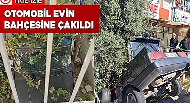 Kontrolden çıkan otomobil evin bahçesine çakıldı
