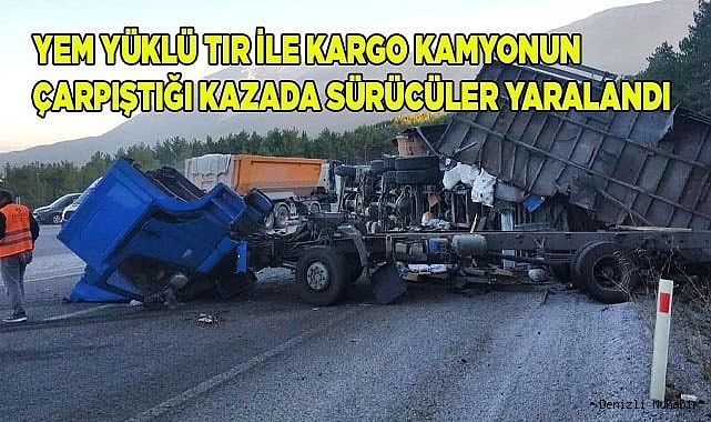Yem yüklü tır ile kargo kamyonun çarpıştığı kazada sürücüler yaralandı
