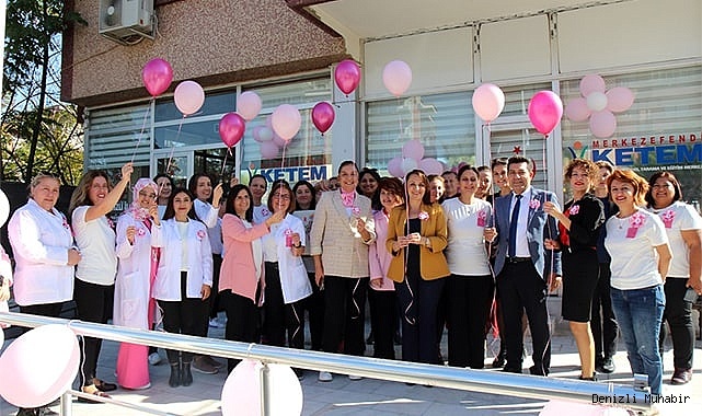 Meme kanserine dikkat çekmek için pembe balonlar havaya bırakıldı