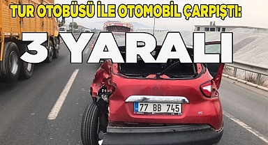 Tur otobüsü ile otomobil çarpıştı: 3 yaralı