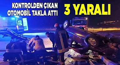 Kontrolden çıkan otomobil kavşakta takla attı: 3 yaralı