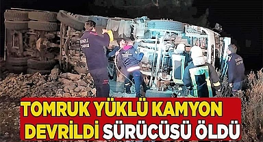 Tomruk yüklü kamyon devrildi sürücüsü öldü
