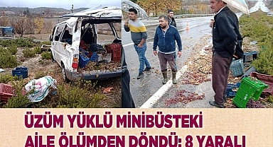 Üzüm yüklü minibüsteki aile ölümden döndü; 8 yaralı