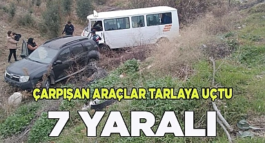Çarpışan araçlar tarlaya uçtu: 7 yaralı