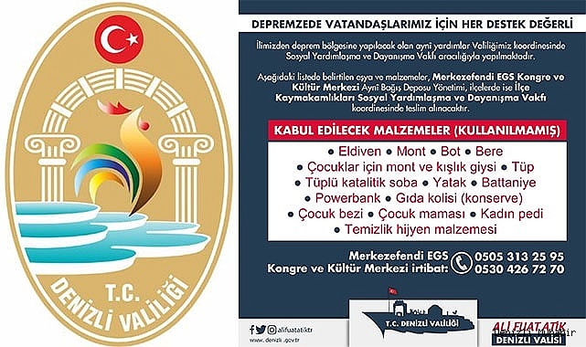 Denizli Valiliği deprem bölgesi için çağrıda bulundu