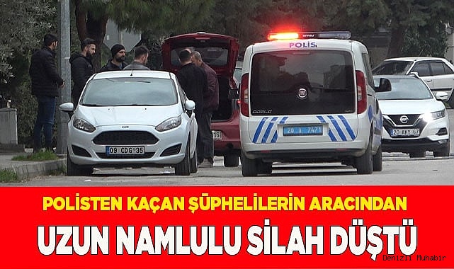 Polisten kaçan şüphelilerin aracından uzun namlulu silah düştü