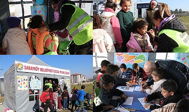 Sarayköy Belediyesi, çadır kente oyun çadırı kurdu