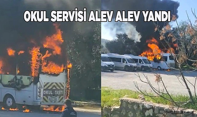 Okul servisi alev alev yandı