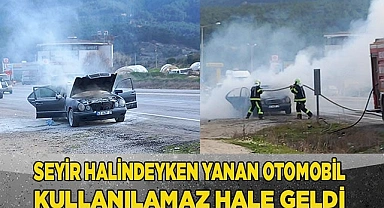 Seyir halindeyken yanan otomobil kullanılamaz hale geldi