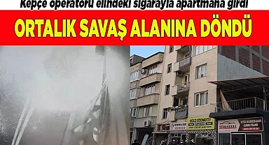 Kepçe operatörü elindeki sigarayla apartmana girdi, ortalık savaş alanına döndü