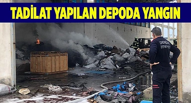 Tadilat yapılan depoda yangın çıktı