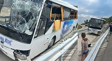 Kontrolden çıkan otobüs kanala düştü
