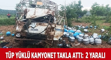 Tüp yüklü kamyonet takla attı; 2 yaralı