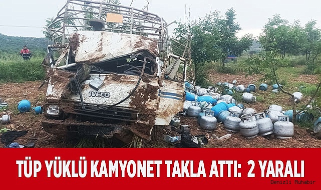 Tüp yüklü kamyonet takla attı; 2 yaralı