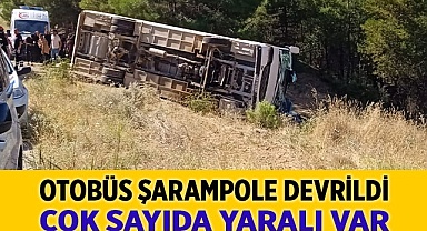 Kontrolden çıkan otobüs şarampole devrildi, çok sayıda yolcu yaralandı