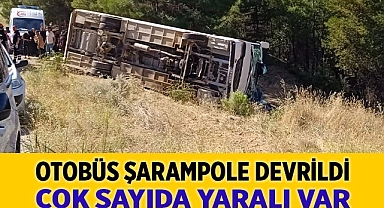 Kontrolden çıkan otobüs şarampole devrildi, çok sayıda yolcu yaralandı