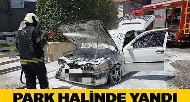 Park halindeki otomobil çıkan yangında kullanılamaz hale geldi