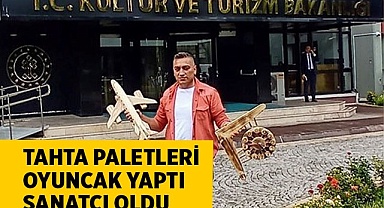 Tahta paletleri  oyuncak yaptı  sanatçı oldu
