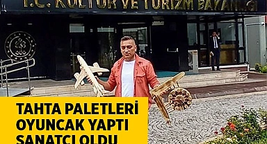 Tahta paletleri  oyuncak yaptı  sanatçı oldu