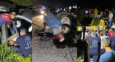 Traktör ile çarpışan otomobil şarampole uçtu: 6 yaralı
