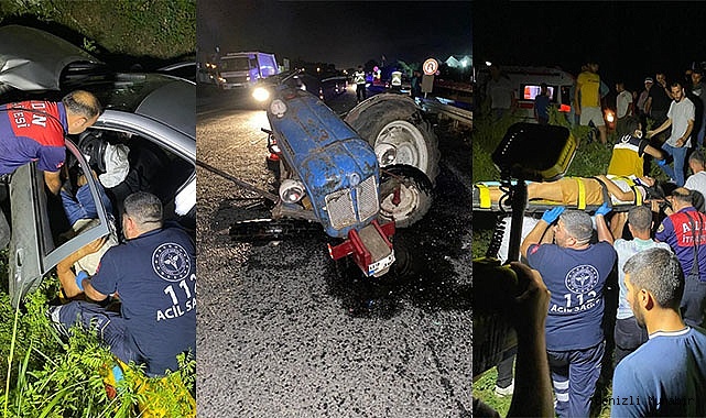 Traktör ile çarpışan otomobil şarampole uçtu: 6 yaralı
