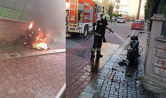 Yanan motosiklet hurdaya döndü