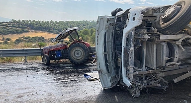 Devrilen kamyon traktöre çarptı: 1 ölü 4 yaralı