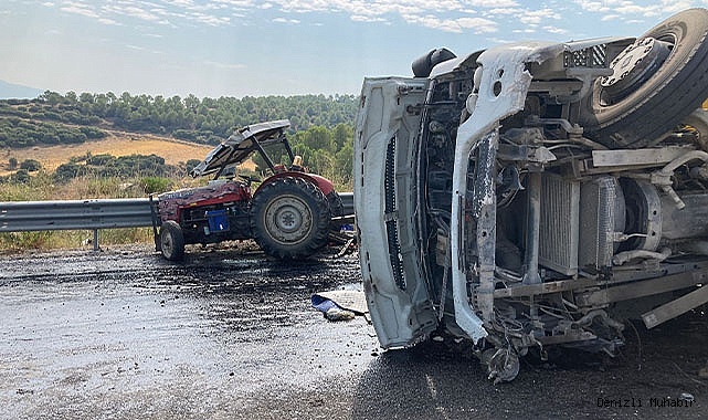 Devrilen kamyon traktöre çarptı: 1 ölü 4 yaralı