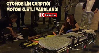 Otomobilin çarptığı motosiklet sürücüsü yaralandı