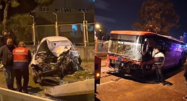 Belediye otobüsü ile otomobil kafa kafaya çarpıştı: 1 ölü, 2 yaralı