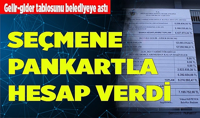 GELİR GİDER TABLOSUNU BELEDİYE BİNASINA ASTI