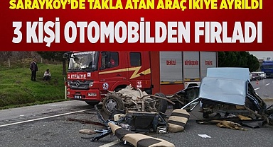 Takla atan araç ikiye bölündü