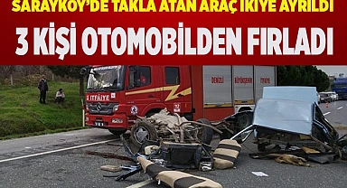 Takla atan araç ikiye bölündü