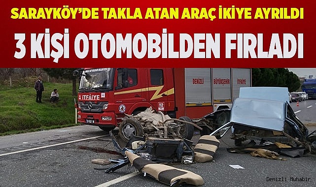 Takla atan araç ikiye bölündü