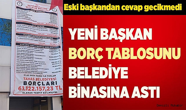 YENİ BAŞKAN BORÇ TABLOSUNU BELEDİYE BİNASINA ASTI