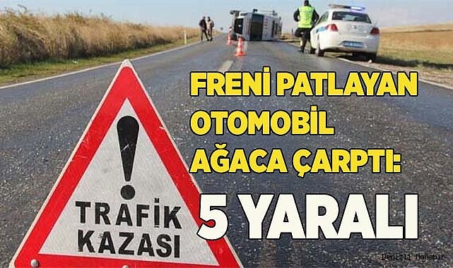 Freni patlayan otomobil ağaca çarptı: 5 yaralı