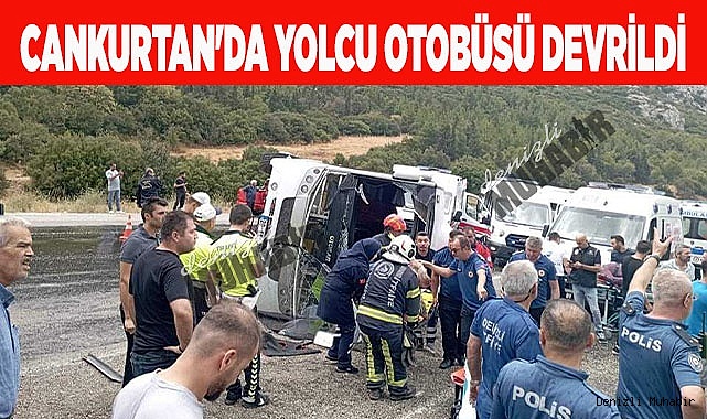 Denizli Cankurtaran'da yolcu otobüsü devrildi