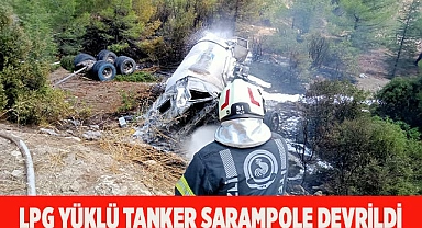 LPG yüklü tanker şarampole devrildi