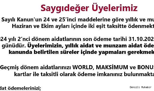 DENİZLİ TİCARET ODASI’NDAN AİDAT UYARISI