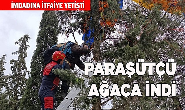 Denizli’de ağaçta asılı kalan yamaç paraşütçüyü itfaiye kurtardı