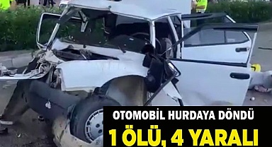 Ağaca çarpan araç hurdaya döndü: 1ölü, 4 yaralı
