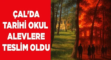 ÇAL'DA TARİHİ OKUL  ALEVLERE TESLİM OLDU