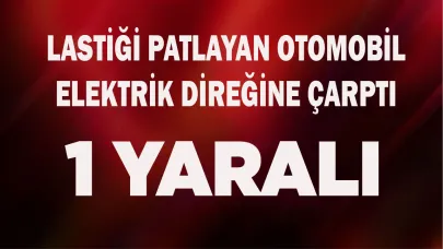 Lastiği patlayan otomobil elektrik direğine çarptı; 1 yaralı