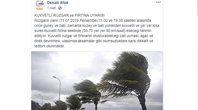 AFAD’dan Denizli’ye Uyarı
