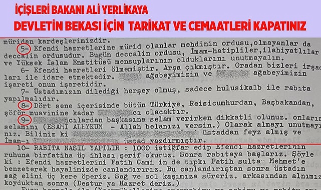 DEVLETİN BEKASI İÇİN  TARİKAT VE CEMAATLERİ KAPATINIZ