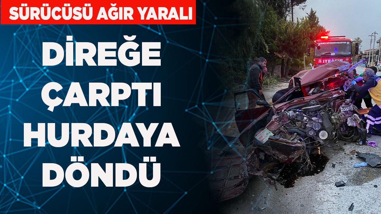 Direğe çarpan araç hurdaya döndü, sürücüsü ağır yaralı