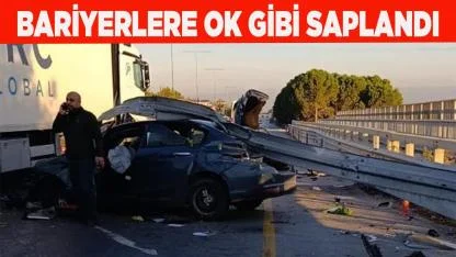 Otomobil bariyerlere ok gibi saplandı