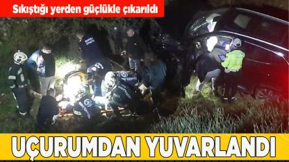 BAŞKARCI'DA UÇURUMDAN YUVARLANDI