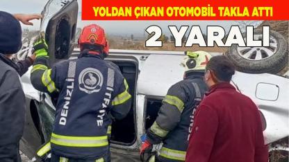 Yoldan çıkan otomobil takla attı; 2 yaralı